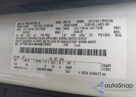 2019 Ford Transit-350 из США, поврежденный, VIN 1FTBF4XV4KKB73091